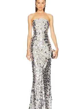 Bronx and Banco Silver Sequin Strapless Column Gown- SOLD OUT EVERYWHERE